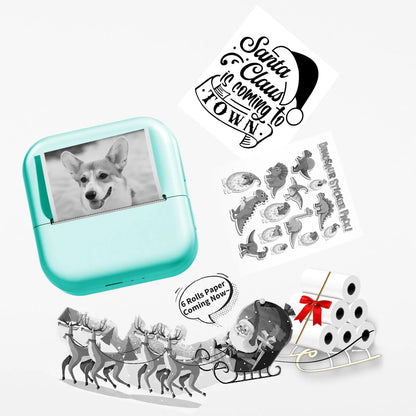 Zodzi Mini Sticker Printer Bluetooth Pocket Printer with 6 Rolls Self-Adhesive Paper(Only Green-6rolls is Sticker) Portable Thermal Printer for iOS&Android Note Buddy Photo Printer Print PodGreen